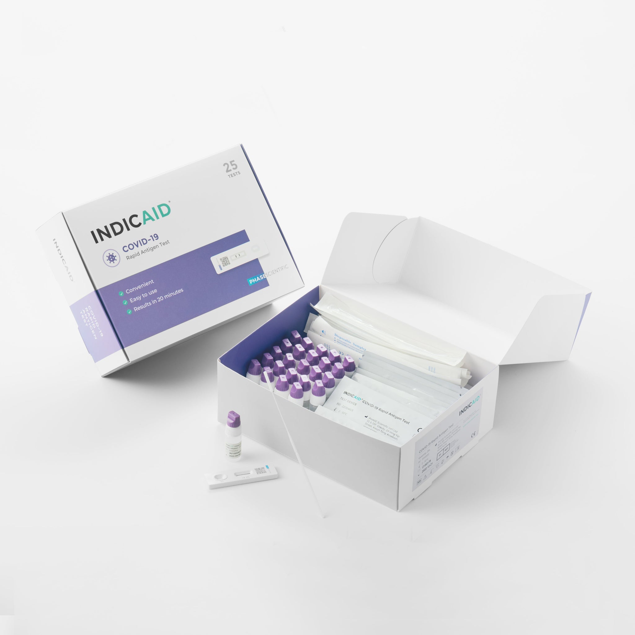 INDICAID Rapid Antigen Test HK (25-kit product content) is a HK government designated brand and provides results in 20 minutes